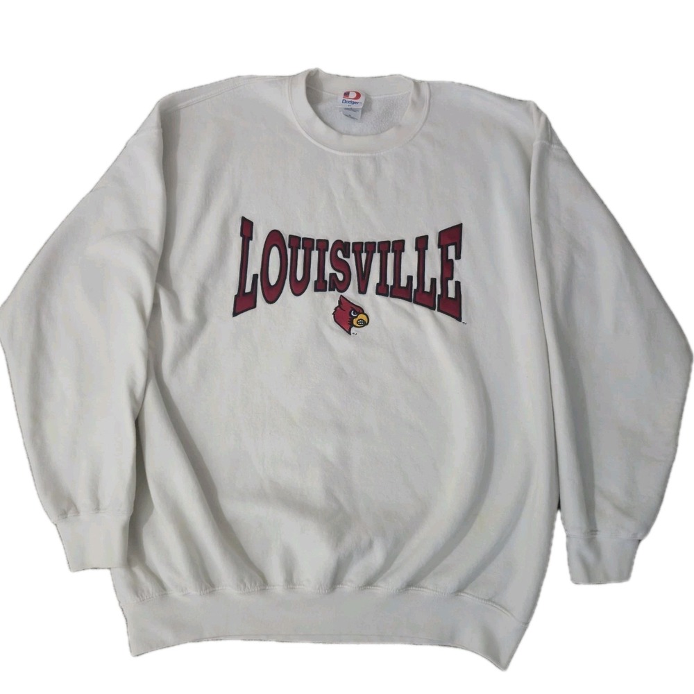 Vintage Louisville Cardinals Sweatshirt Mens XL White Crewneck 90s Spell Out